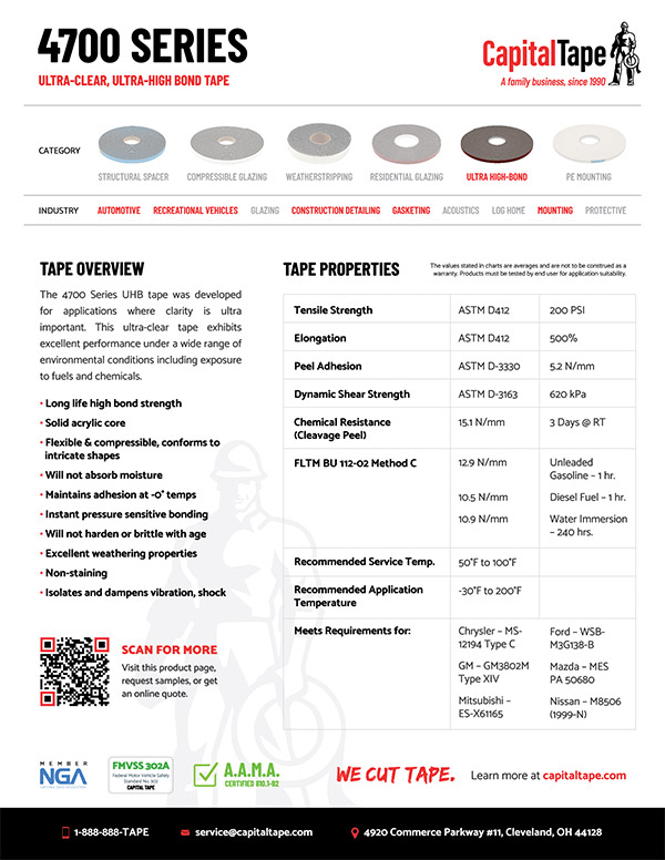 4700 Series Acrylic Foam Tape | 4700 Ultra High Bond Tape | Ultra-Clear UHB Tape | Capital Tape