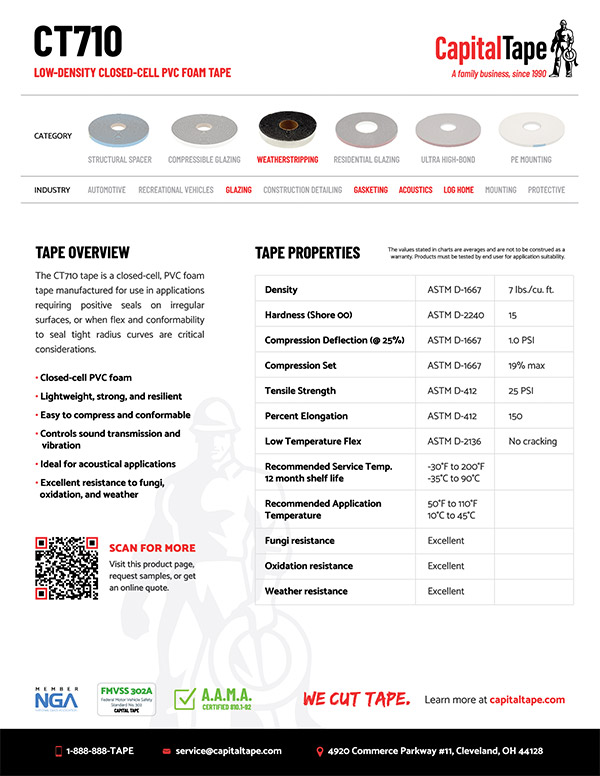 CT710 Foam Tape | Low Density Foam Tape | Acoustical Soundproofing Tape | Capital Tape