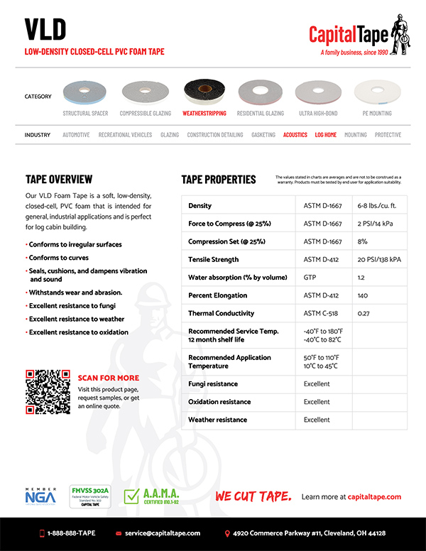 VLD Foam Tape | Low Density Foam Tape | Log Cabin Tape | Capital Tape