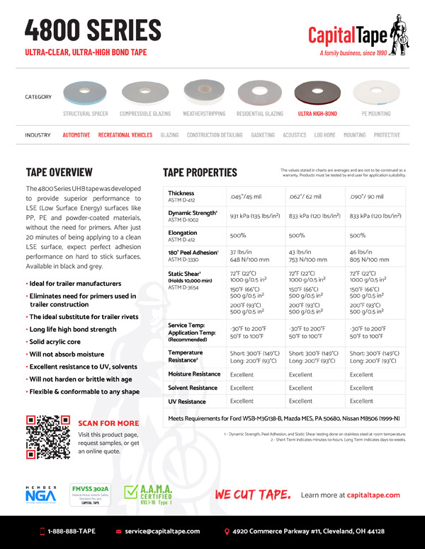 4800 Series Acrylic Foam Tape | 4800 Ultra High Bond Tape | Ultra-Clear UHB Tape | Capital Tape