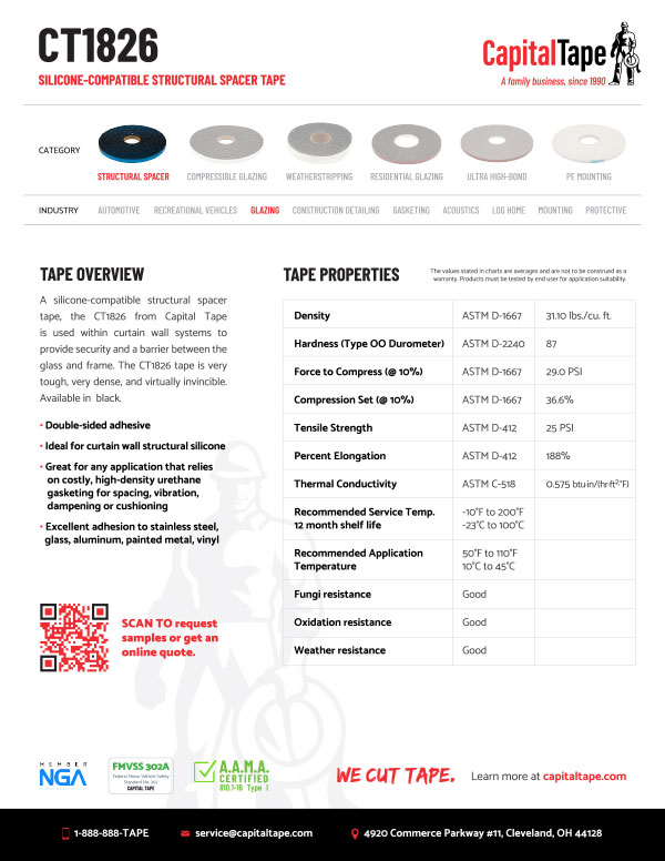 CT1826 Tape | Silicone-Compatible Structural Spacer Tape | Capital Tape Company