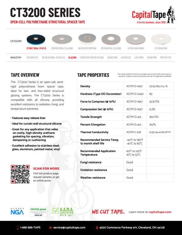 CT3200 Series Open-Cell Polyurethane Structural Spacer Tape | Capital Tape Company